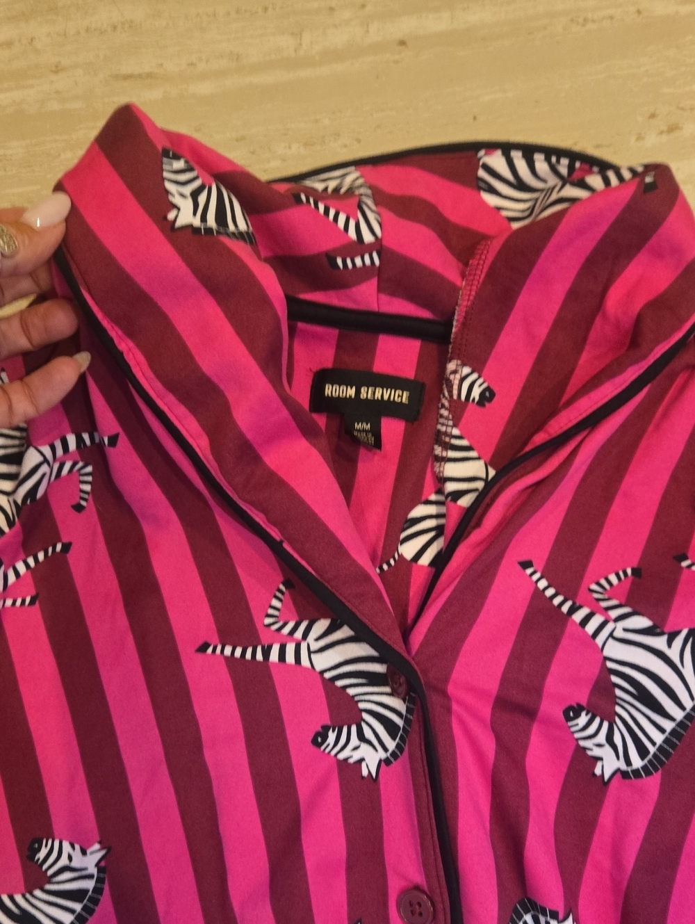 Room Service Pink Striped Zebra Print Pajama Set - Picture 3 of 11